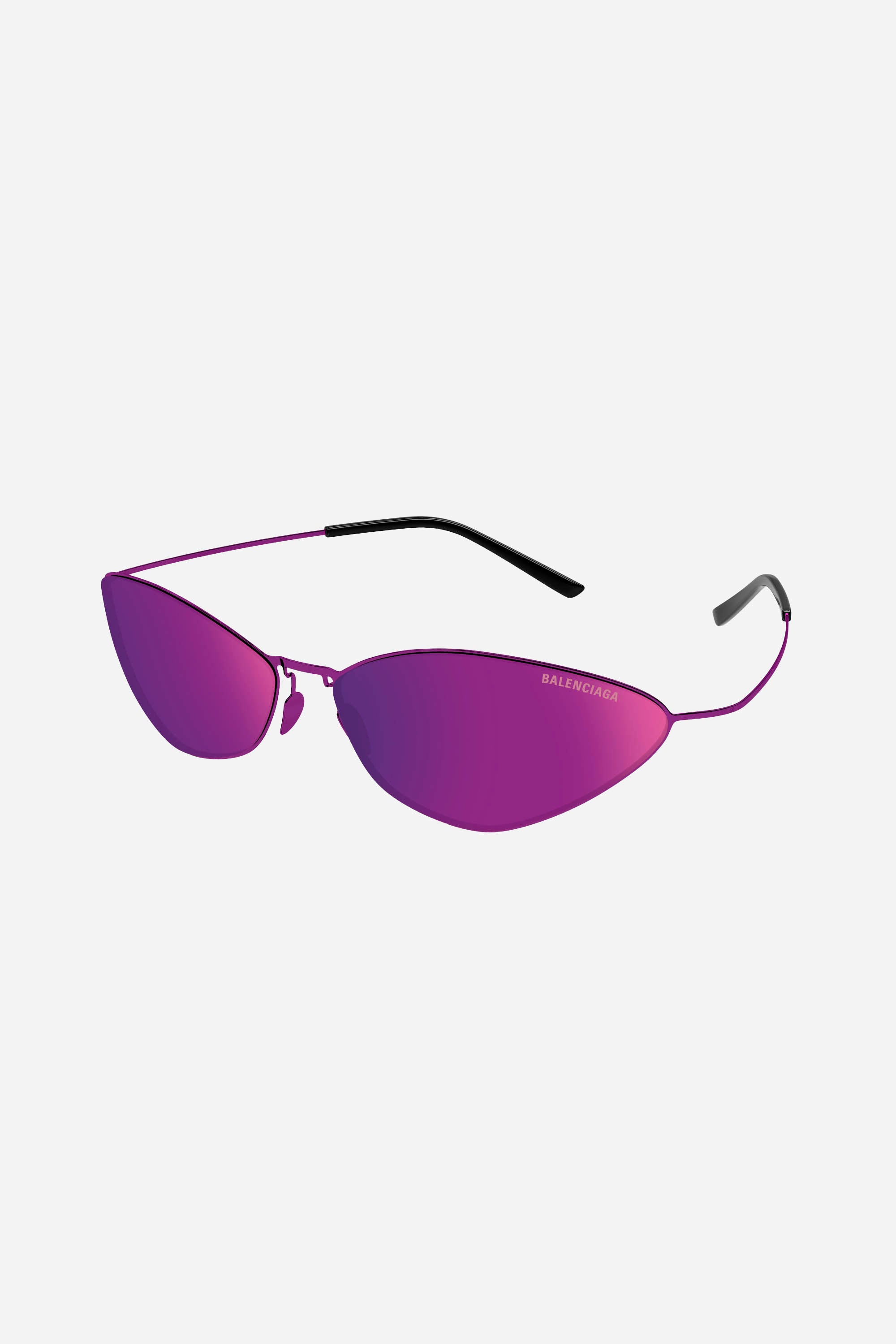 Gafas de sol Balenciaga de una sola pieza metalizadas en color morado
