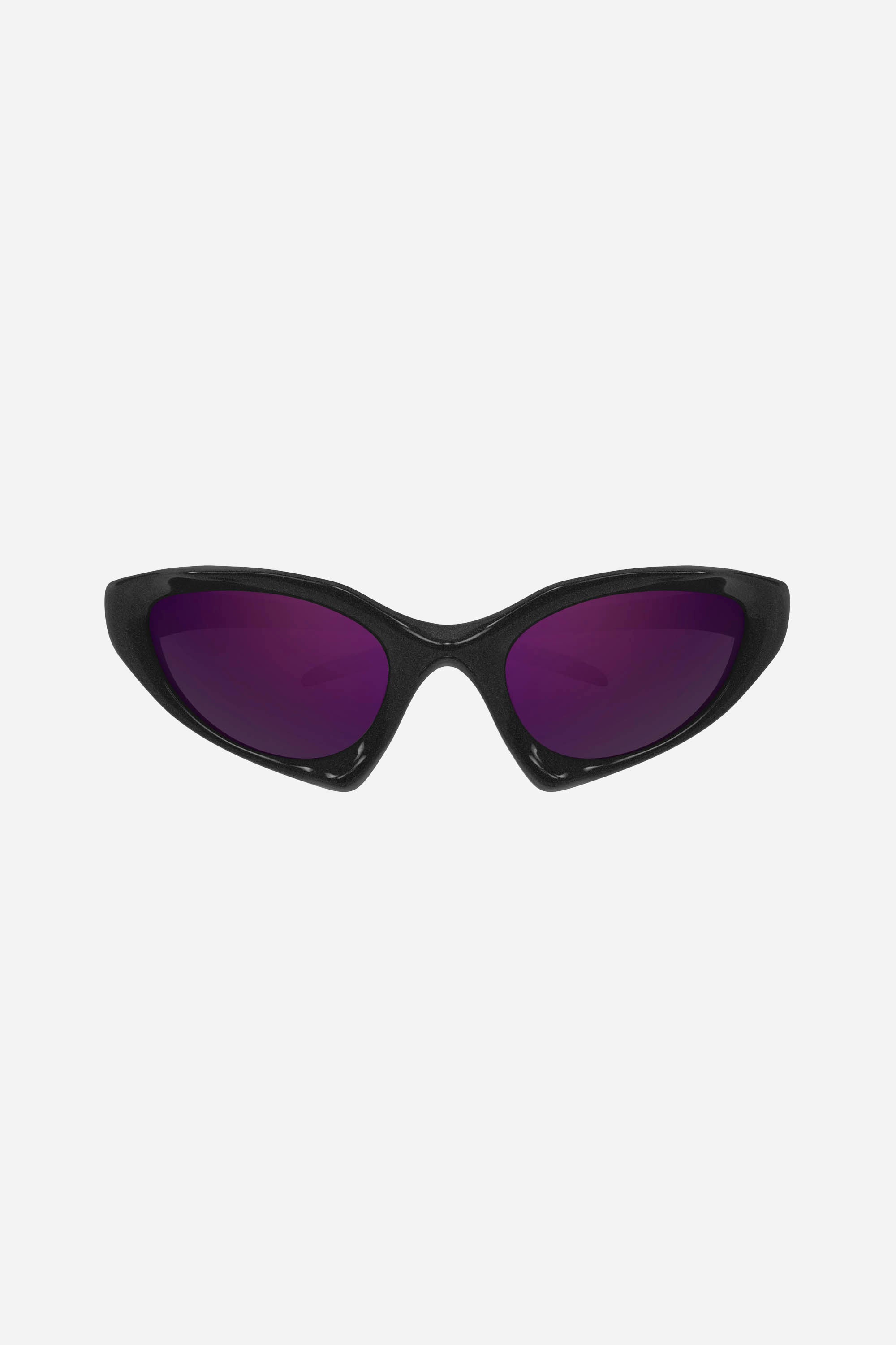 Gafas de sol Balenciaga envolventes negras con lentes violetas