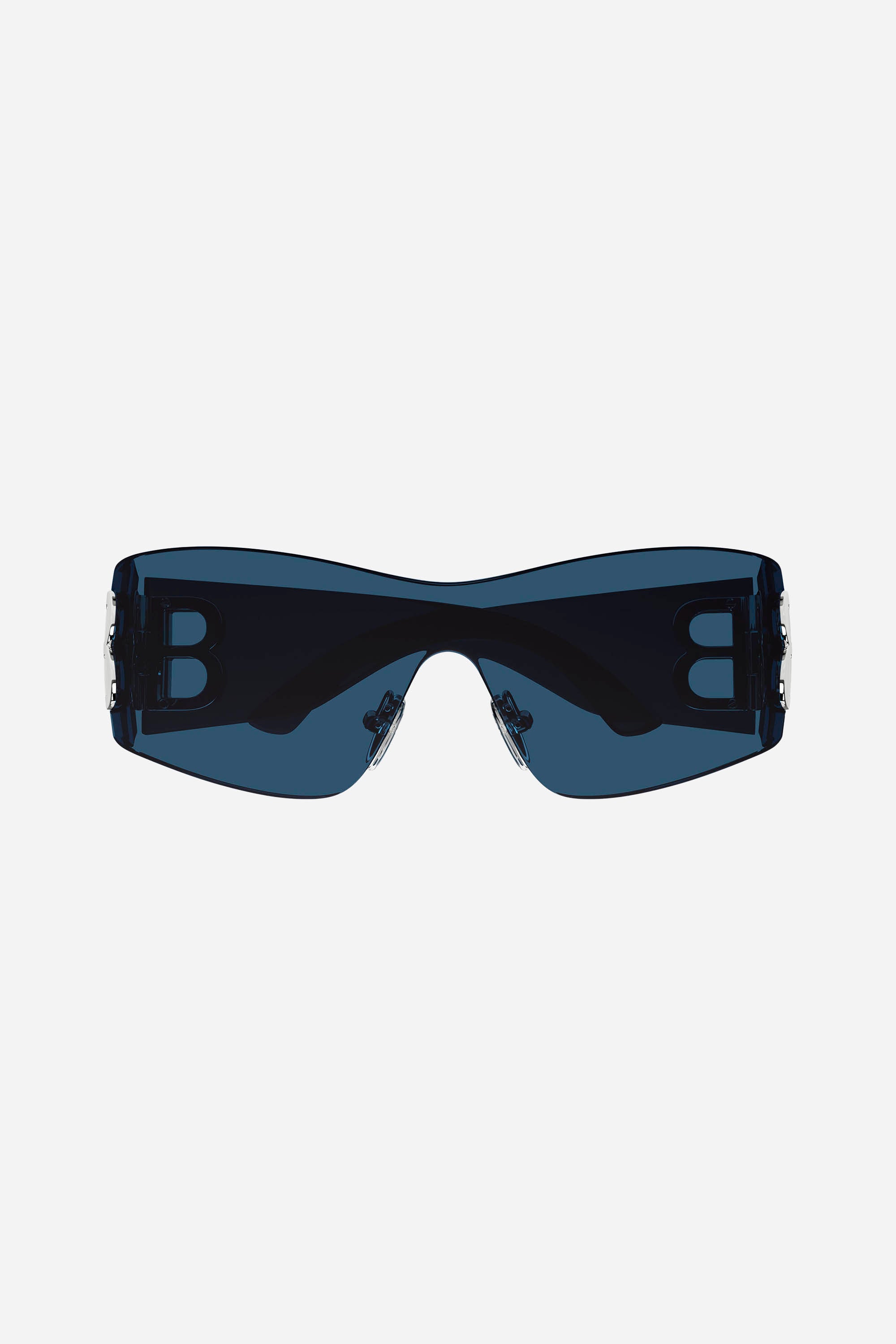 Gafas de sol azules de una sola lente con logotipo plateado