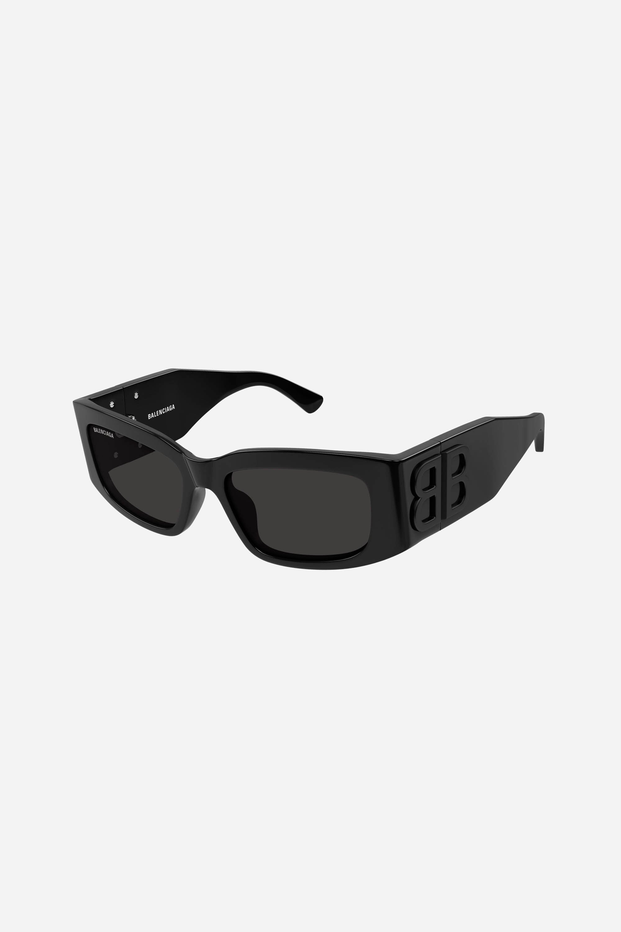 Gafas de sol Balenciaga rectangulares negras con logotipo negro