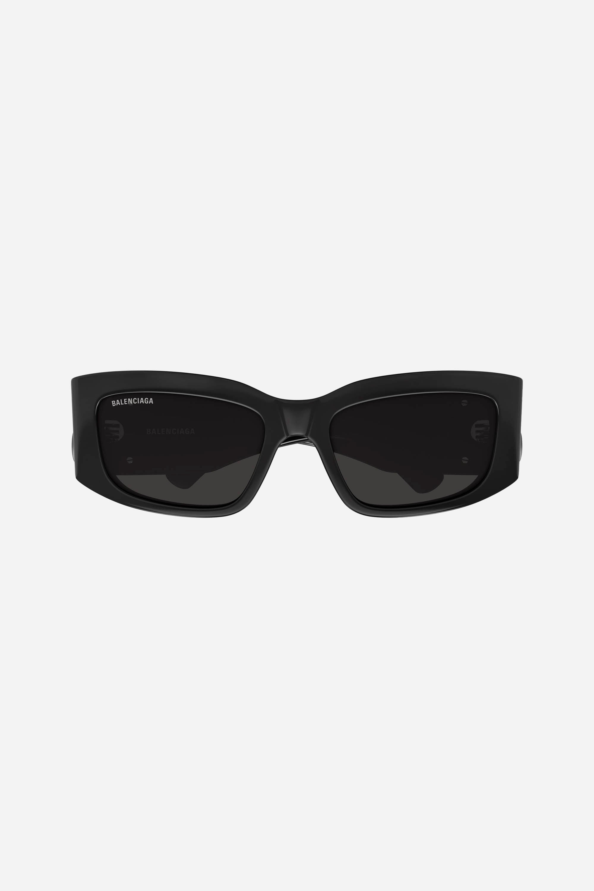 Gafas de sol Balenciaga rectangulares negras con logotipo negro