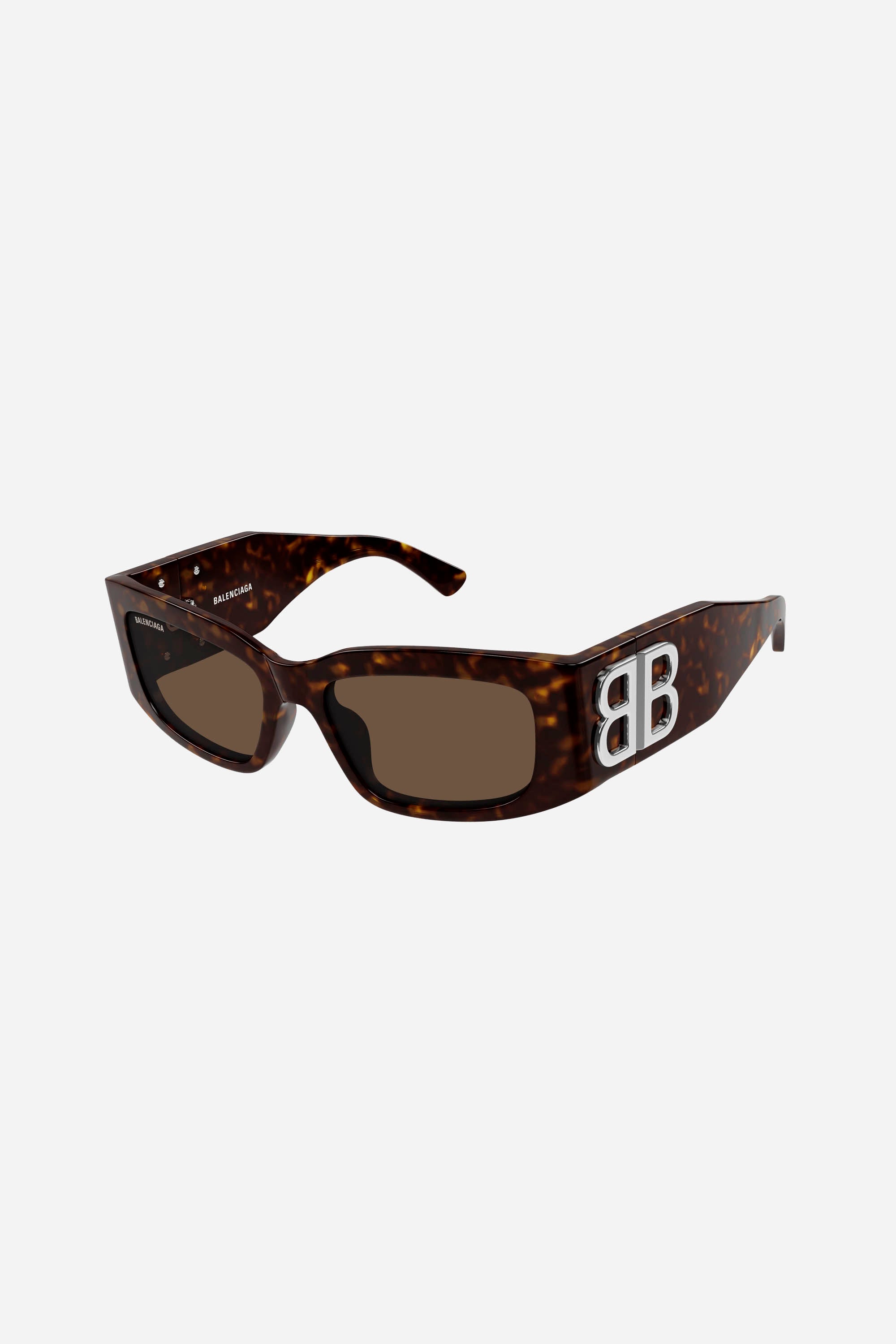 Gafas de sol Balenciaga rectangulares de color marrón habano con logotipo plateado