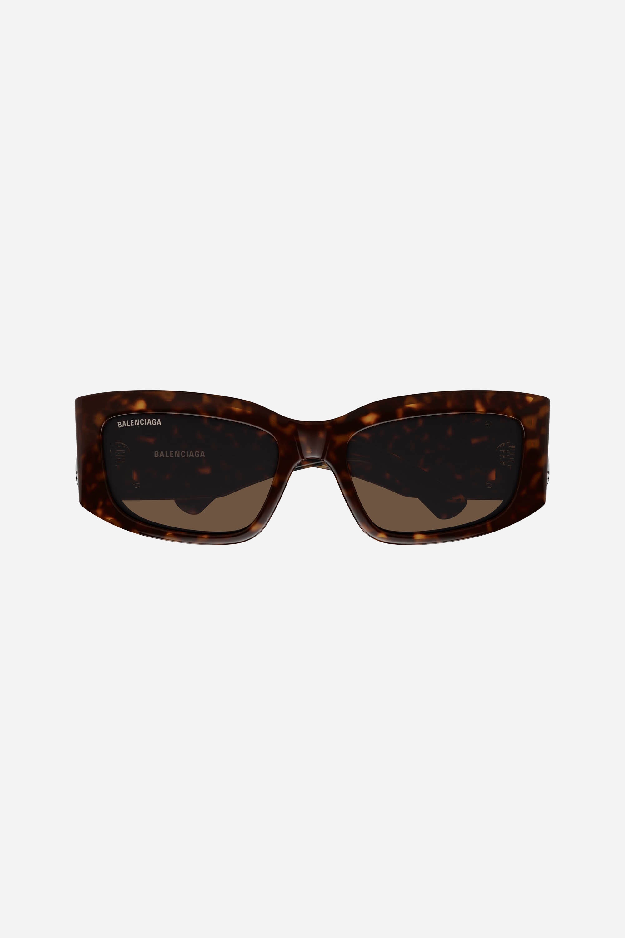 Gafas de sol Balenciaga rectangulares de color marrón habano con logotipo plateado