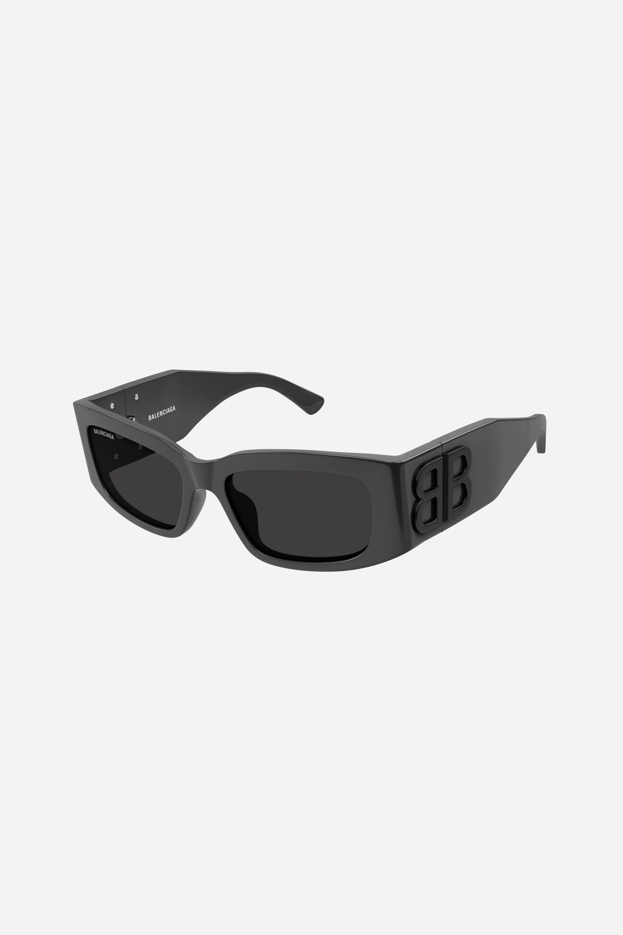 Gafas de sol Balenciaga rectangulares grises con logotipo gris