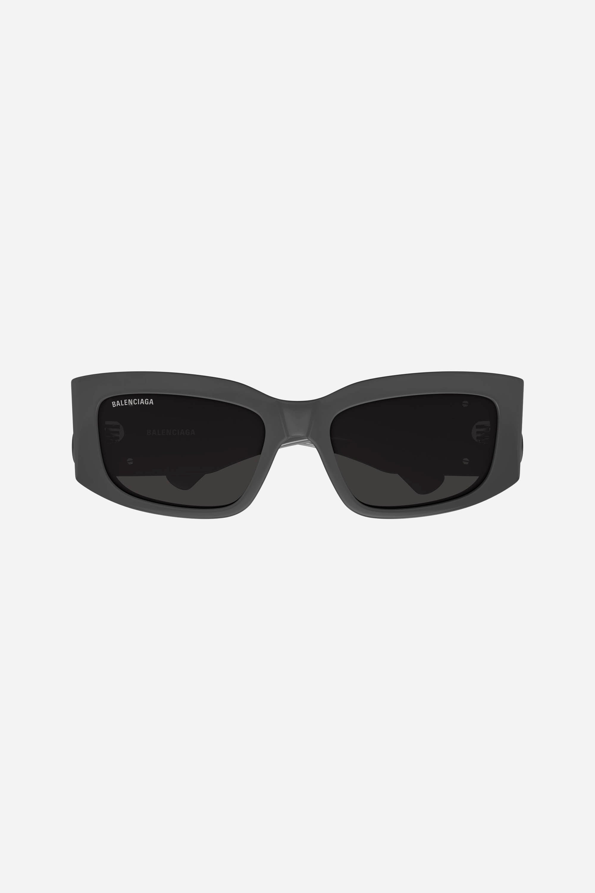 Gafas de sol Balenciaga rectangulares grises con logotipo gris
