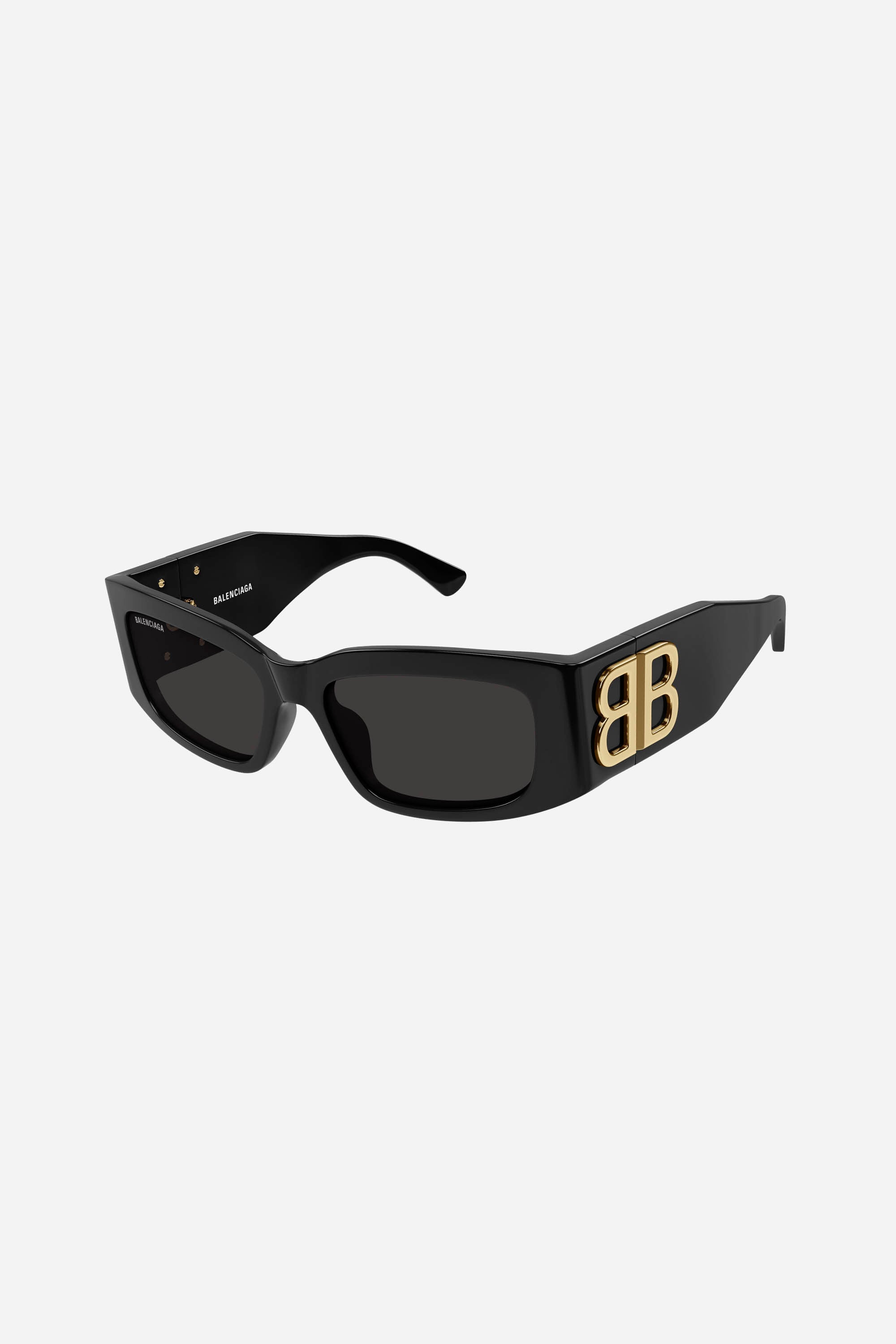 Gafas de sol Balenciaga rectangulares negras con logotipo dorado