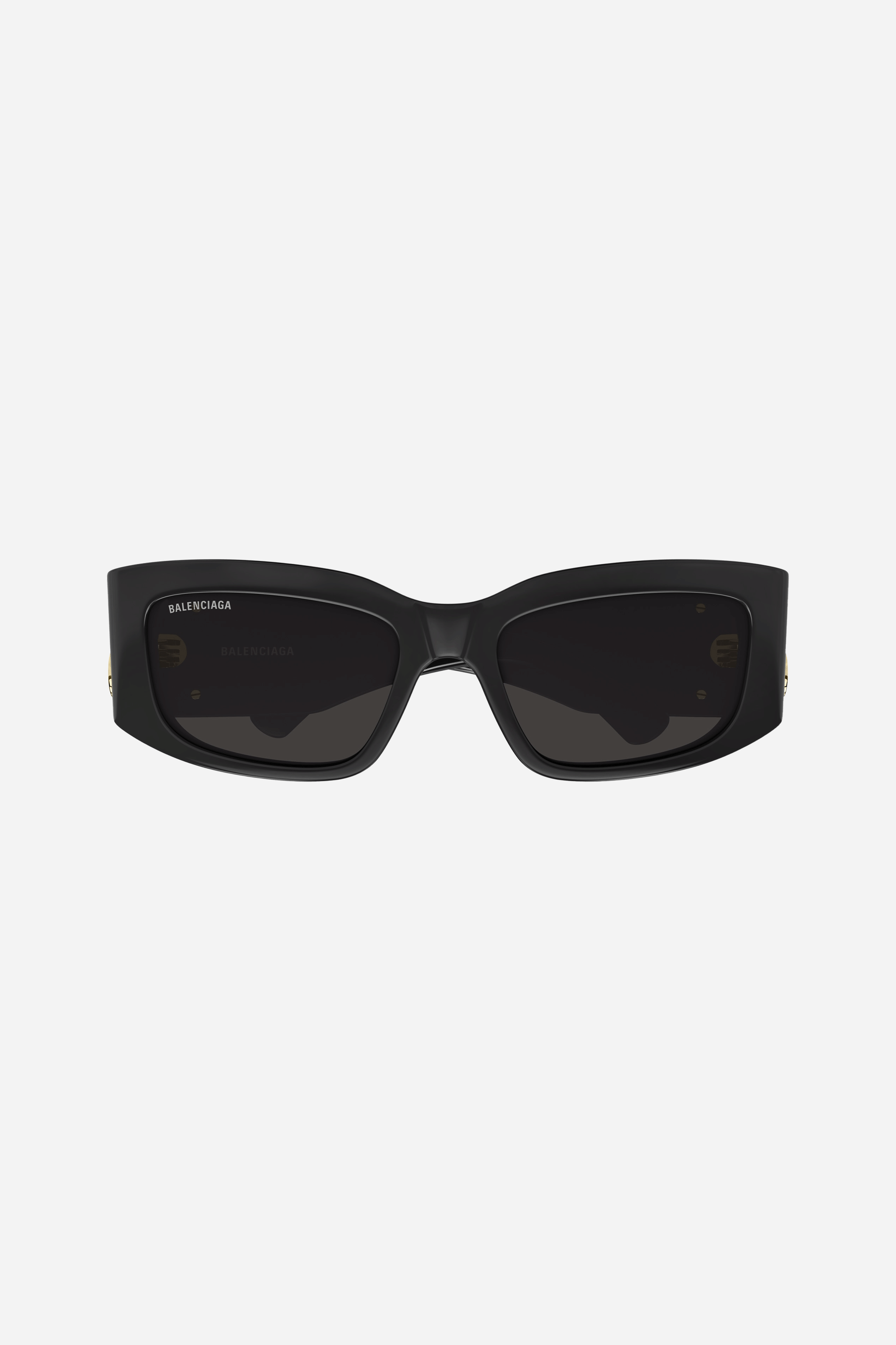 Gafas de sol Balenciaga rectangulares negras con logotipo dorado
